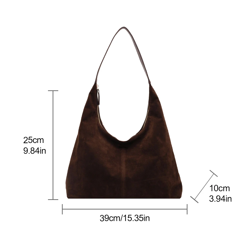 Women Suede Shoulder Bag with Zipper Hobo Bags Large Capacity Handbag Slouchy Bag Commuter Travel Bag Purses and Handbags thumbnail 6