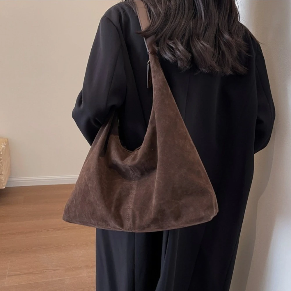 Women Suede Shoulder Bag with Zipper Hobo Bags Large Capacity Handbag Slouchy Bag Commuter Travel Bag Purses and Handbags thumbnail 2