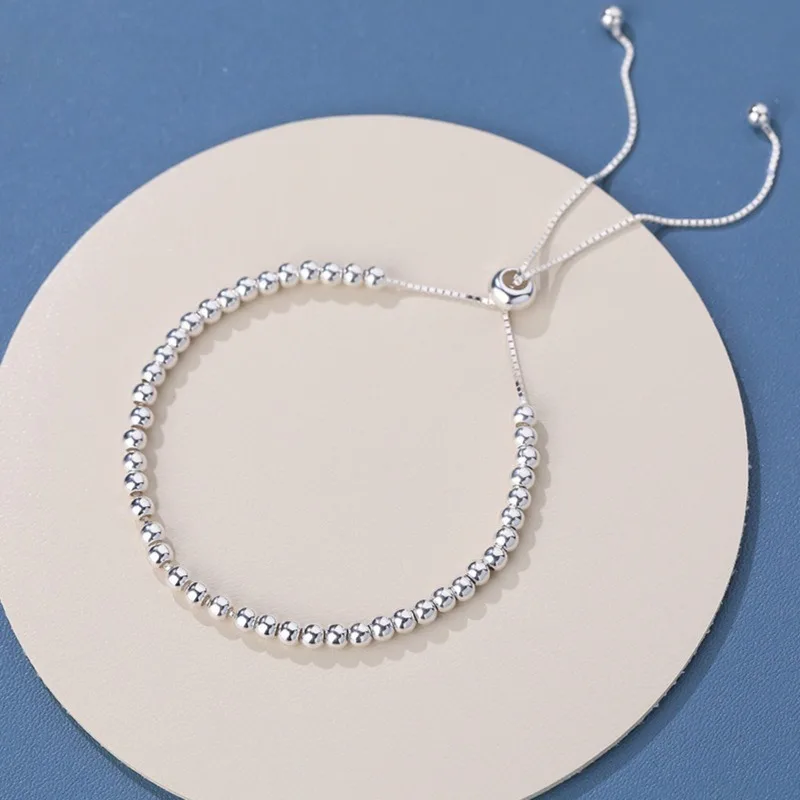 925 Sterling Silver Round Beads Necklace Bracelet Set For Women Luxury Elegant Adjustable Jewelry Wedding Party Gift thumbnail 5