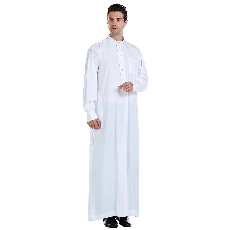 New Pure Color Middle East Men's Robe Qatar Stand Collar Formal Gown Business Casual Polyester Fiber Four Seasons Suitable thumbnail 3