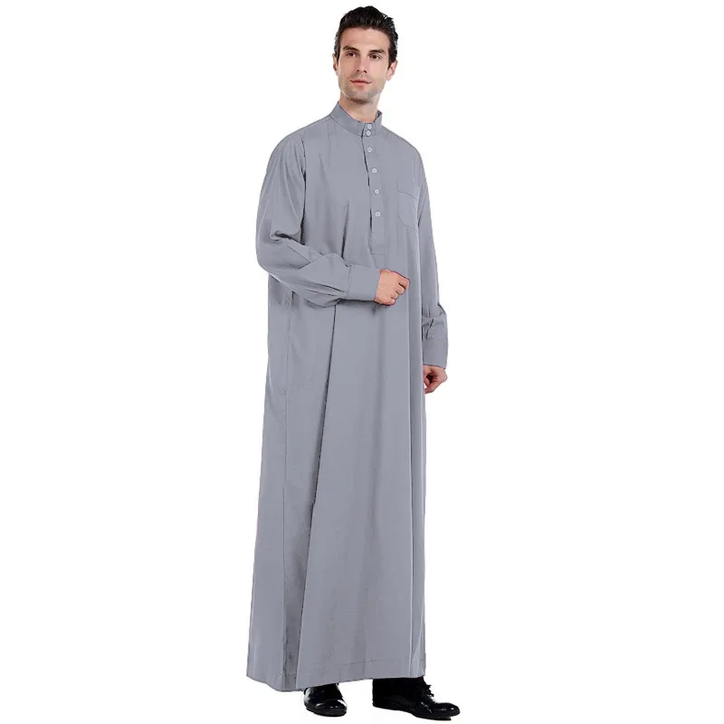 New Pure Color Middle East Men's Robe Qatar Stand Collar Formal Gown Business Casual Polyester Fiber Four Seasons Suitable thumbnail 5