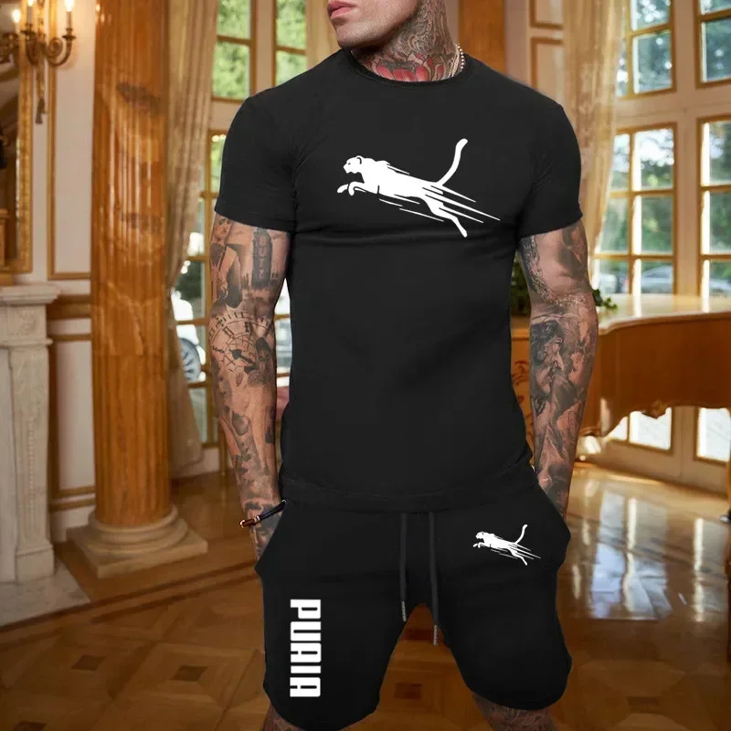 2025 Fashion and Casual Summer Outdoor Sports Set Men's Breathable T-shirt and Shorts Casual Fashion Two-piece Set thumbnail 3