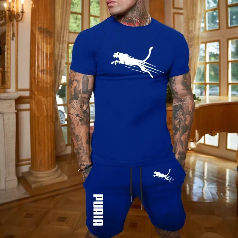 2025 Fashion and Casual Summer Outdoor Sports Set Men's Breathable T-shirt and Shorts Casual Fashion Two-piece Set thumbnail 6