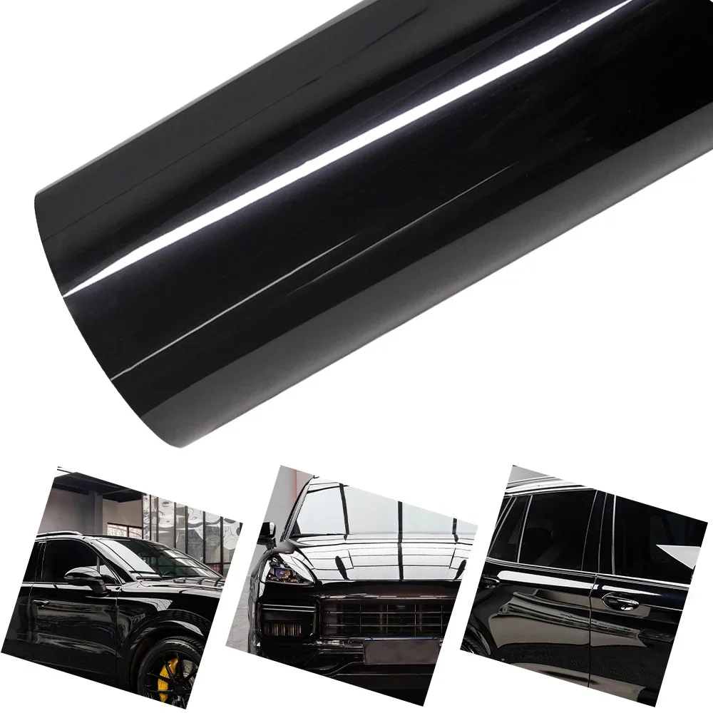 Ultra Gloss PET Piano Black Vinyl Wrap Film Sticker Auto Decoration Accessories Glossy Black Self Adhesive Vinyl Bubble Air Free