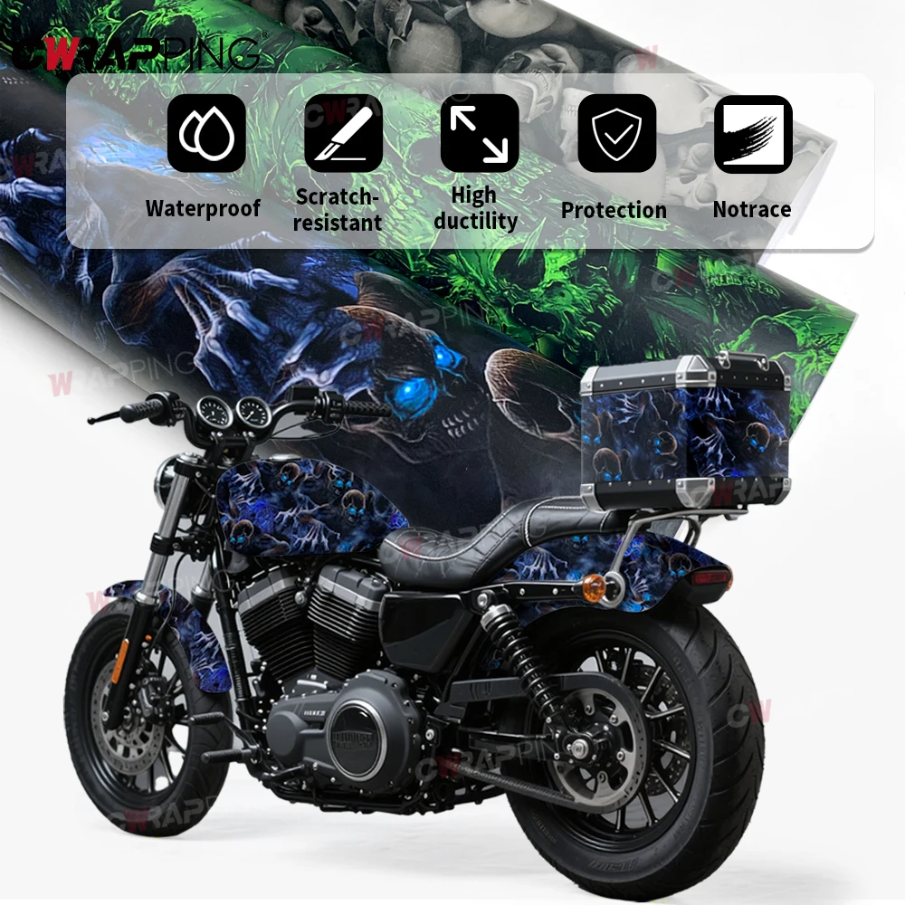 DIY Car Adhesive Vinyl Film for Motorcycle Vinyls Skull Texture Car Wraps Full Body Covering Waterproof Automotive Sticker Wrap thumbnail 5