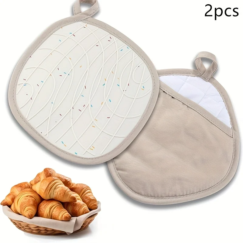 2 pcs Silicone Pot Holders, Stylish Heat Resistant Hot Pads with Pockets, Non Slip Potholders for Kitchen Baking and Cooking