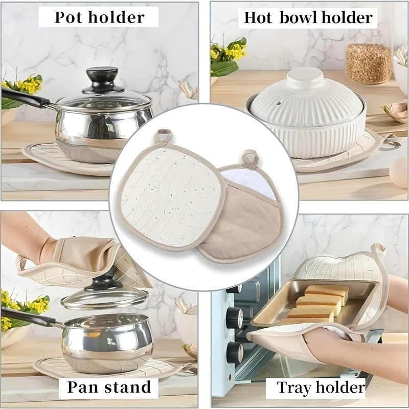 2 pcs Silicone Pot Holders, Stylish Heat Resistant Hot Pads with Pockets, Non Slip Potholders for Kitchen Baking and Cooking thumbnail 6