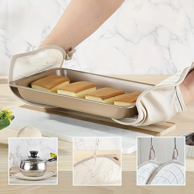 2 pcs Silicone Pot Holders, Stylish Heat Resistant Hot Pads with Pockets, Non Slip Potholders for Kitchen Baking and Cooking thumbnail 4