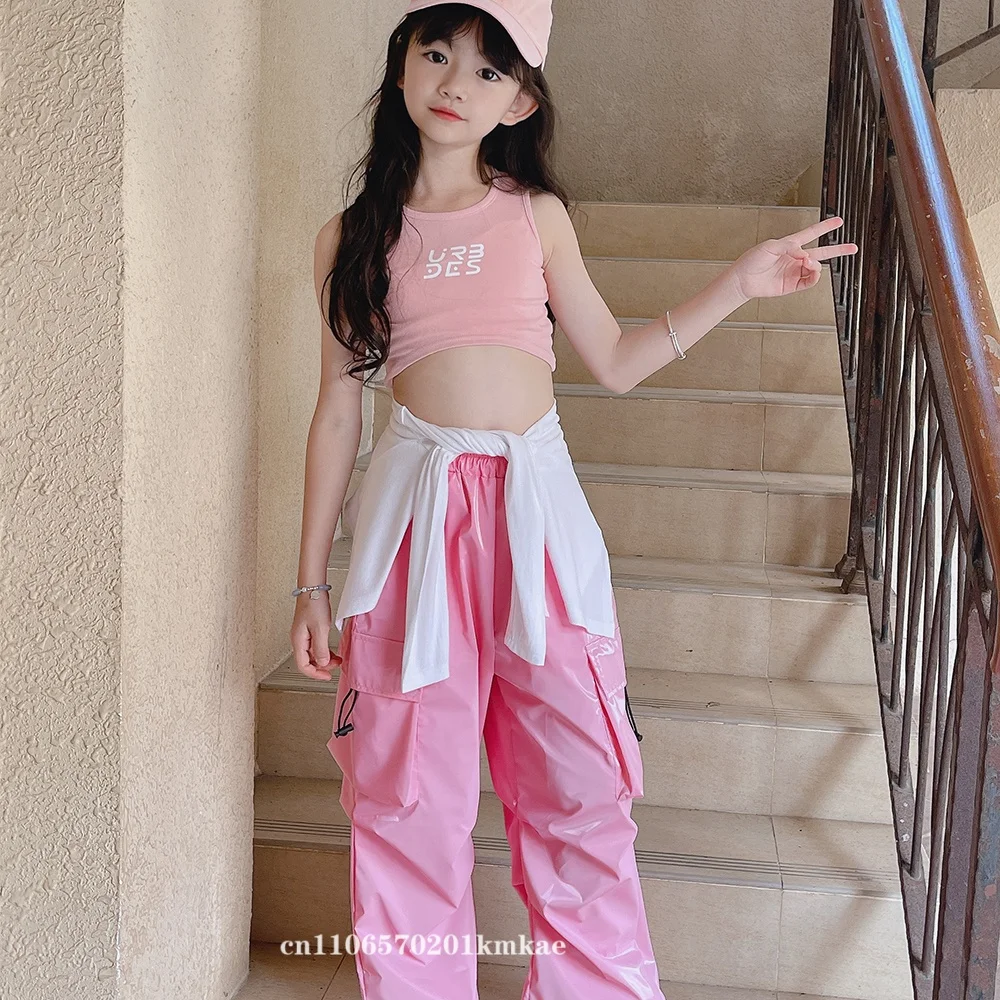 Jazz Dance Clothes For Girls Kpop Outfit Hip Hop Performance Wear Pink Shuffle Pants Kid Street Dance Show Fashion Suit New thumbnail 6