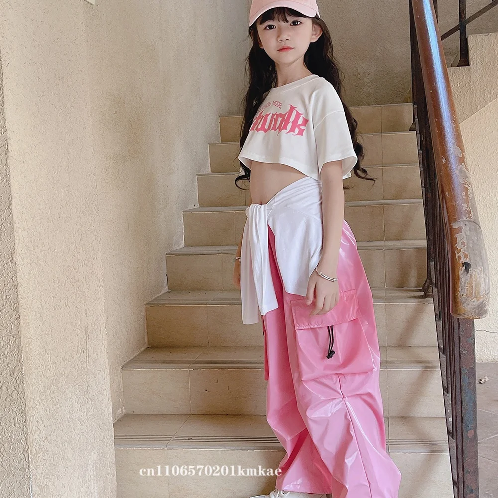Jazz Dance Clothes For Girls Kpop Outfit Hip Hop Performance Wear Pink Shuffle Pants Kid Street Dance Show Fashion Suit New thumbnail 5