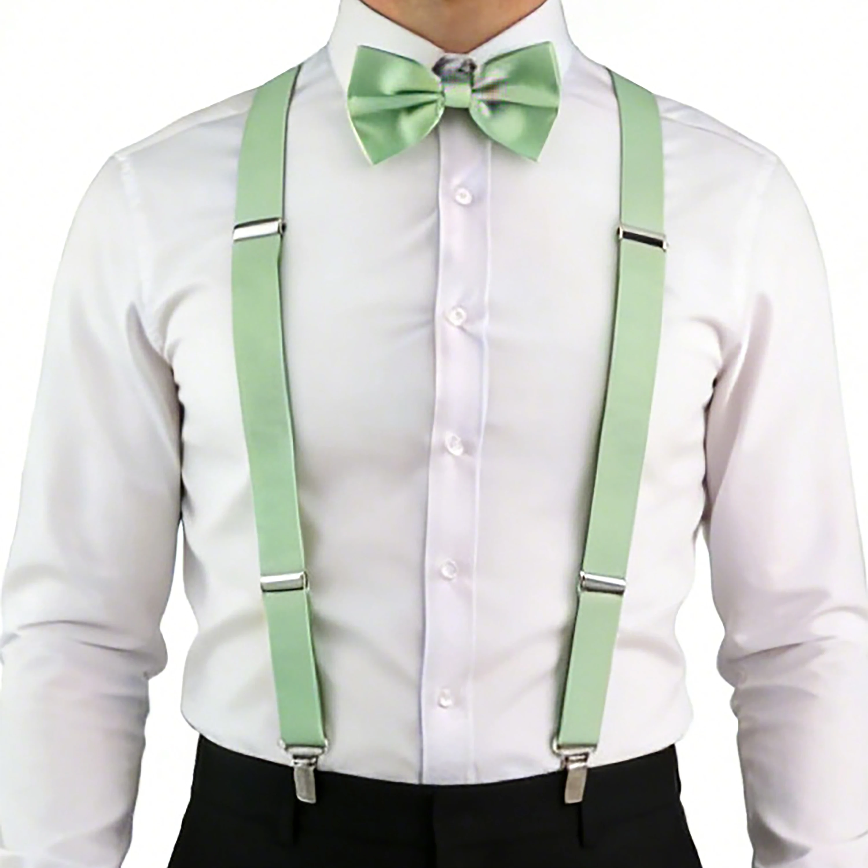 Hot Sale Sage Green Suspender Bowtie Brooch Set Romantic Wedding Y-Back Straps Braces Parent-Child  Butterfly Suit Skirt Gift
