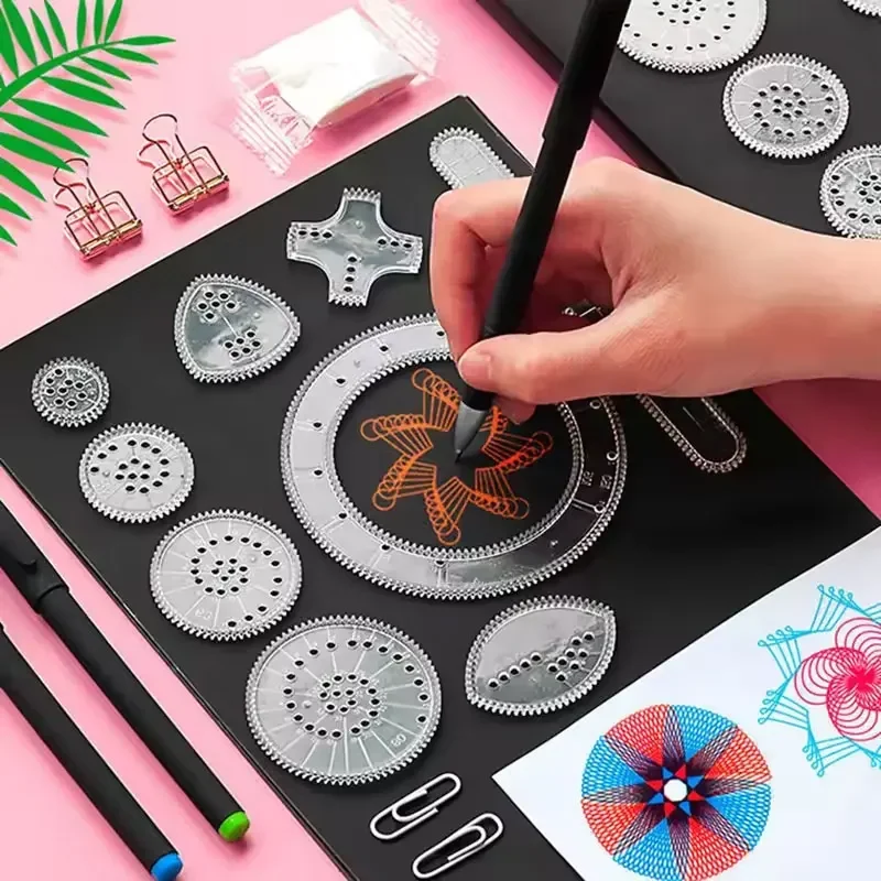 22pcs/Set Spirograph Drawing Tools - Geometric Roulette Ruler, Educational Painting Puzzle Toy, Creative Art Learning Kit thumbnail 2