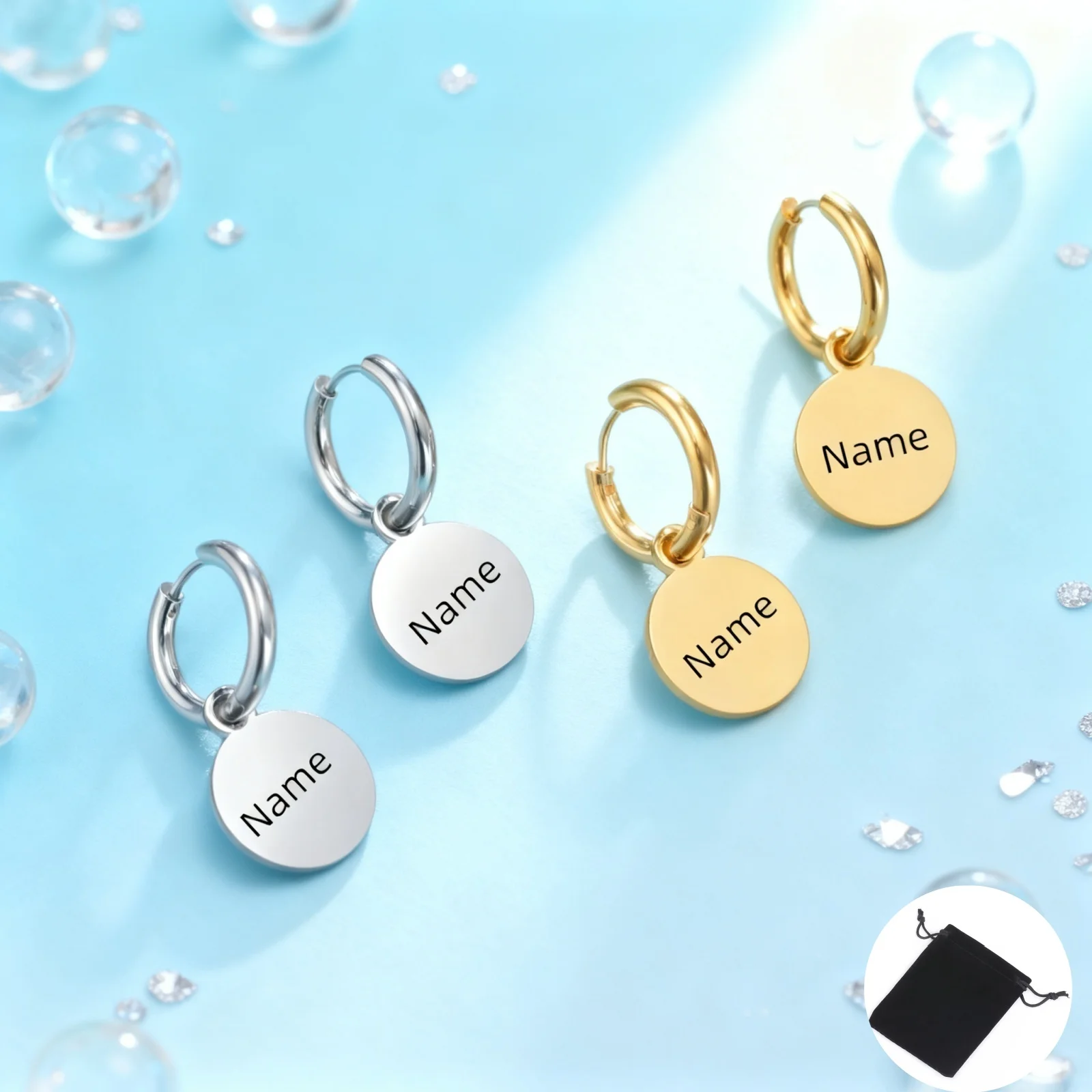 Customized Name Date Simple Round Pendant Women's Earrings Stainless Steel Personalized Fashion Solid Round Earrings Jewelry thumbnail 2