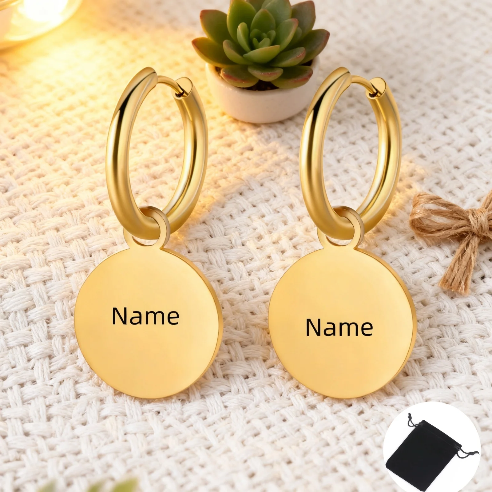 Customized Name Date Simple Round Pendant Women's Earrings Stainless Steel Personalized Fashion Solid Round Earrings Jewelry thumbnail 4