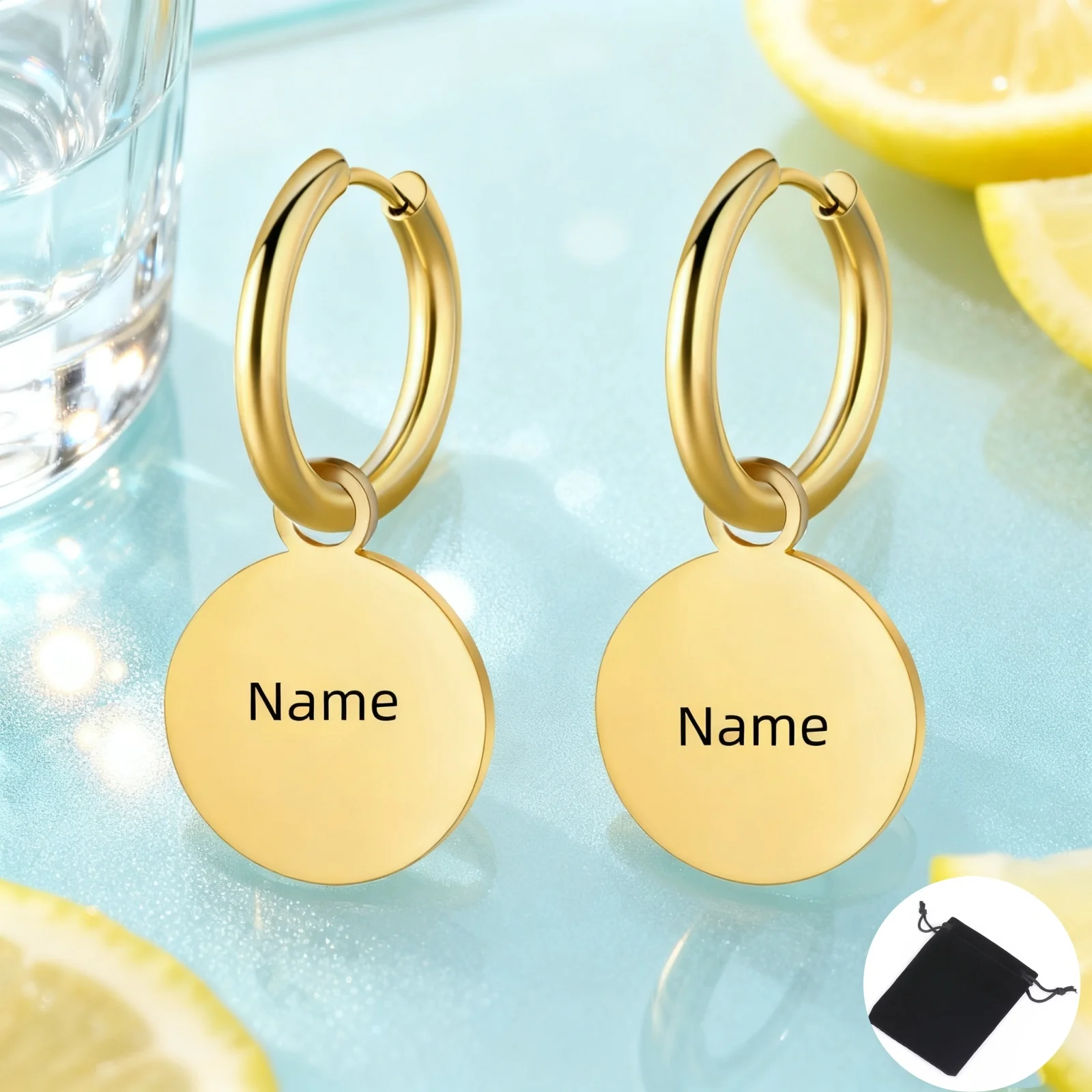 Customized Name Date Simple Round Pendant Women's Earrings Stainless Steel Personalized Fashion Solid Round Earrings Jewelry thumbnail 5