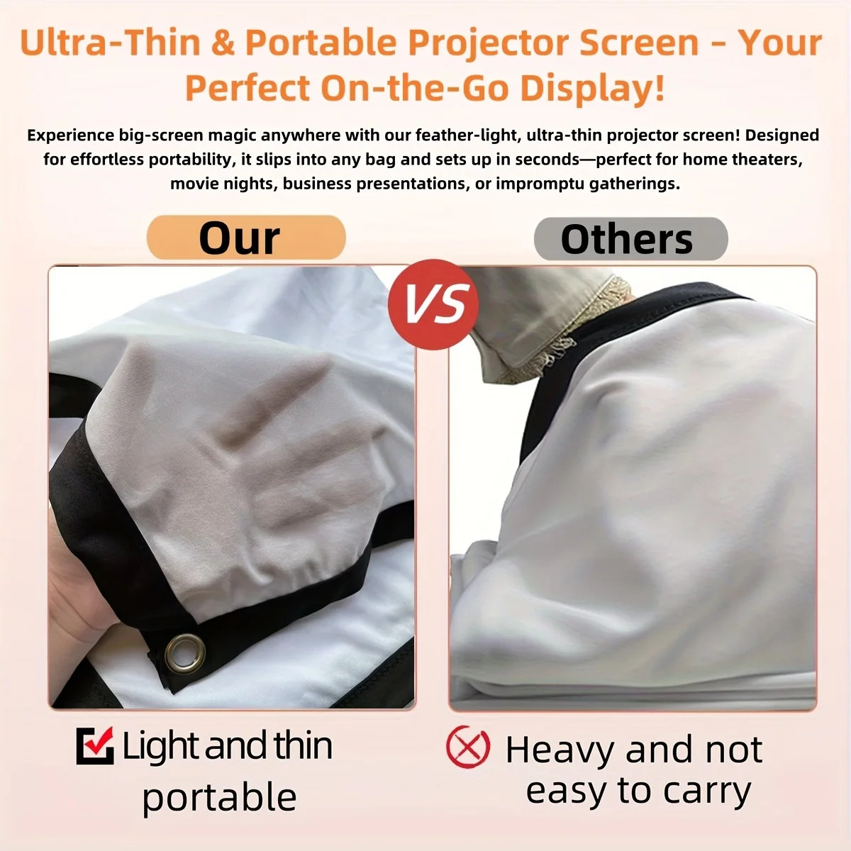 Portable Projector Screen 16:9 White Foldable Grey Projection Home Cinema House Indoor Outdoor Theater 4K HD 1080P For HY300 thumbnail 6