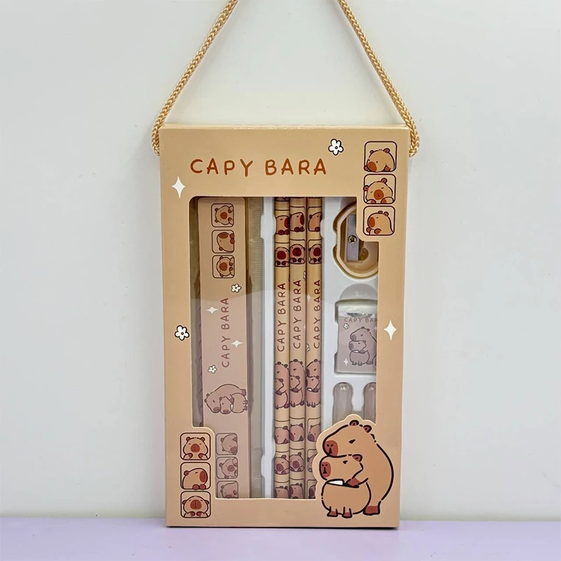 Kids Gift 8 In 1 Capybara Cartoon Animals Pencil Ruler Eraser Sharpener Stationery Set Student School Office Writing Supplies thumbnail 4