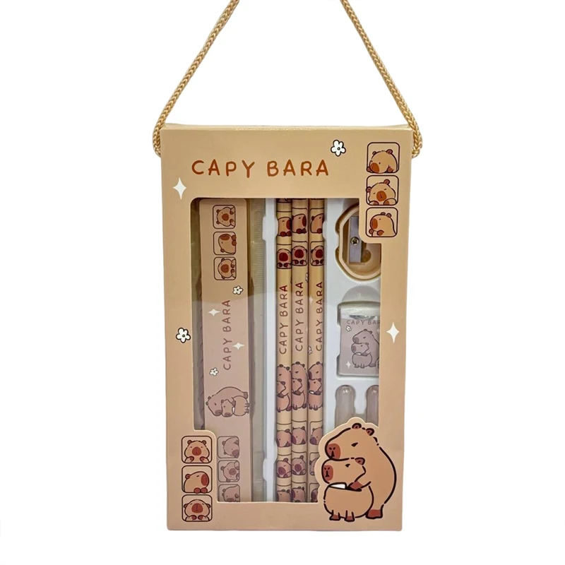 Kids Gift 8 In 1 Capybara Cartoon Animals Pencil Ruler Eraser Sharpener Stationery Set Student School Office Writing Supplies thumbnail 2