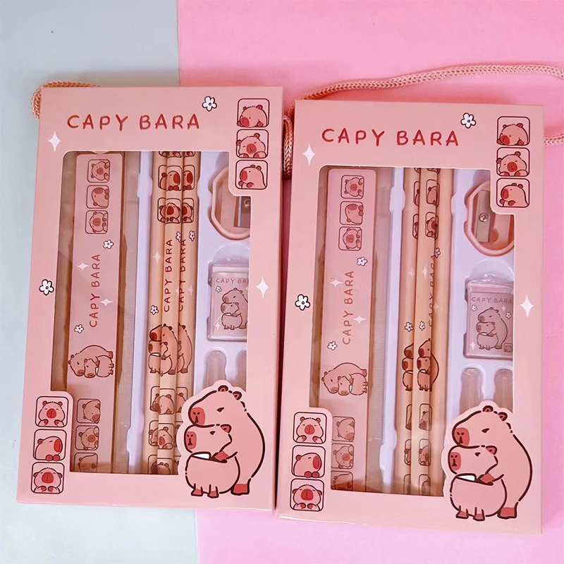 Kids Gift 8 In 1 Capybara Cartoon Animals Pencil Ruler Eraser Sharpener Stationery Set Student School Office Writing Supplies thumbnail 5