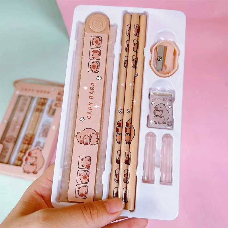 Kids Gift 8 In 1 Capybara Cartoon Animals Pencil Ruler Eraser Sharpener Stationery Set Student School Office Writing Supplies thumbnail 6