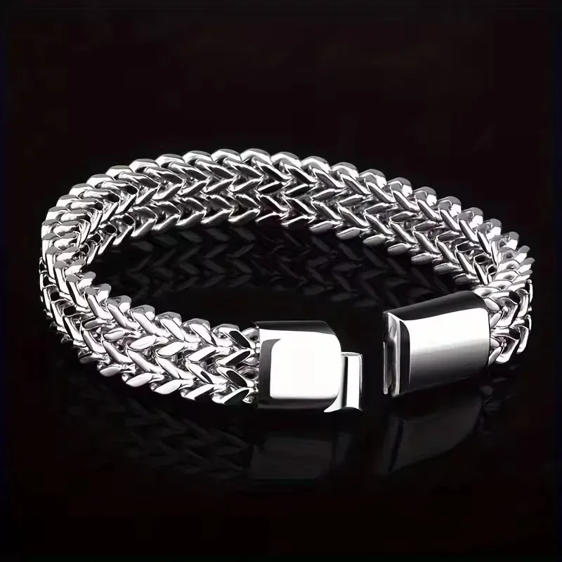 Custom Name Stainless Steel Men Braided Double Row Front Rear Fish Scale Alloy Magnetic Buckle Bracelet with Keel Lovers Jewelry thumbnail 2