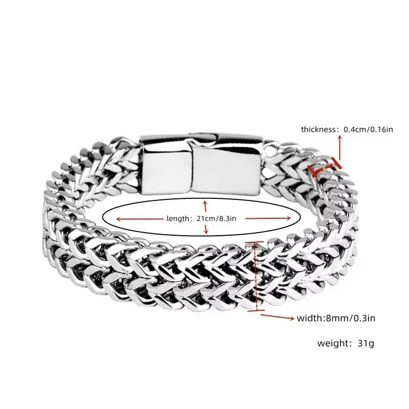 Custom Name Stainless Steel Men Braided Double Row Front Rear Fish Scale Alloy Magnetic Buckle Bracelet with Keel Lovers Jewelry thumbnail 6