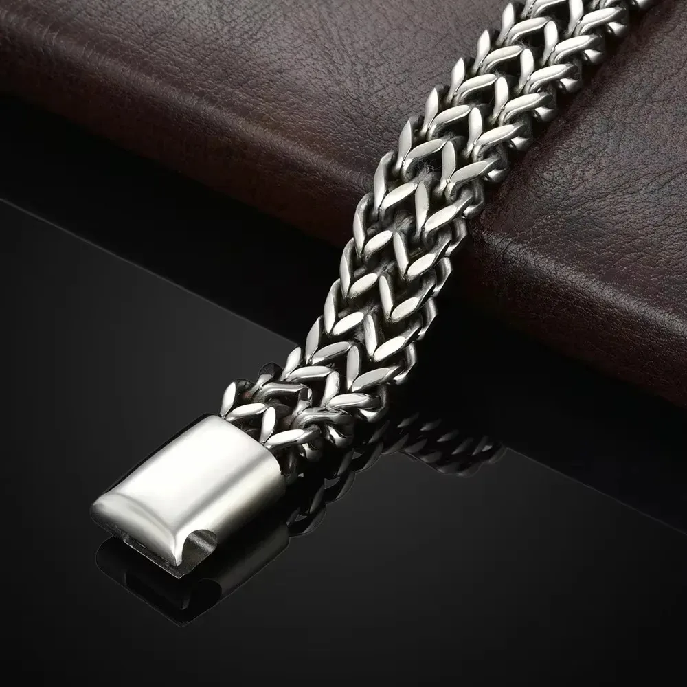 Custom Name Stainless Steel Men Braided Double Row Front Rear Fish Scale Alloy Magnetic Buckle Bracelet with Keel Lovers Jewelry thumbnail 5