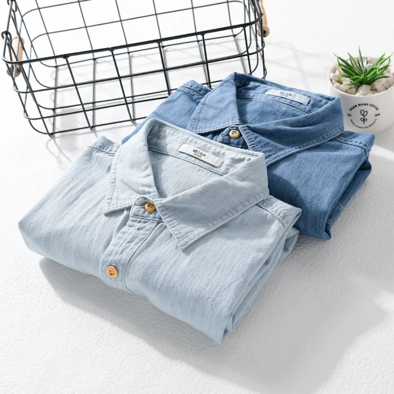 Light and Thin Summer Short-sleeved Denim Shirt for Men, Casual and Breathable, Sweat-wicking, Suitable for Daily Commuting. thumbnail 4