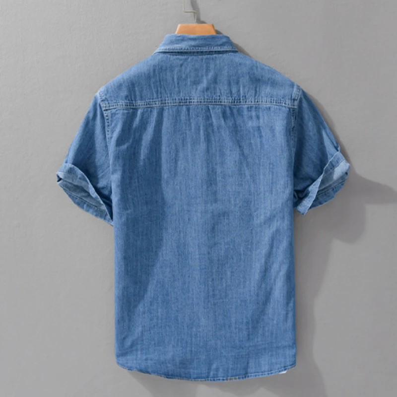 Light and Thin Summer Short-sleeved Denim Shirt for Men, Casual and Breathable, Sweat-wicking, Suitable for Daily Commuting. thumbnail 3