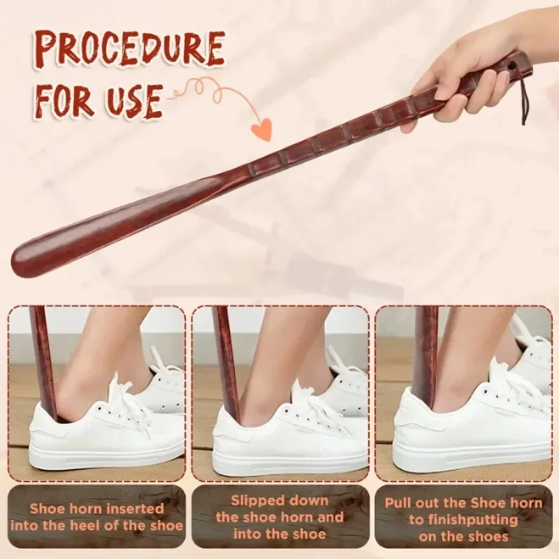 54CM Durable Professional Wooden Shoe Horn Flexible Long Handle Shoehorn Useful Shoe Lifter for seniors Shoe Spoon Home Tools thumbnail 4