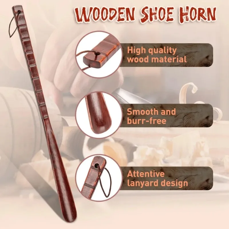54CM Durable Professional Wooden Shoe Horn Flexible Long Handle Shoehorn Useful Shoe Lifter for seniors Shoe Spoon Home Tools thumbnail 2