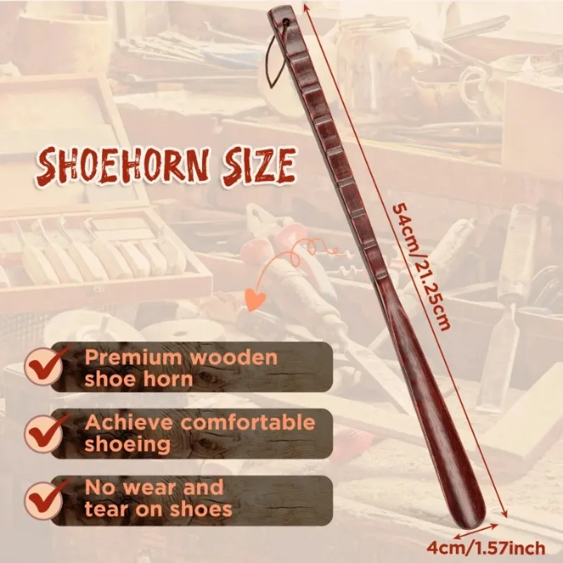54CM Durable Professional Wooden Shoe Horn Flexible Long Handle Shoehorn Useful Shoe Lifter for seniors Shoe Spoon Home Tools thumbnail 3