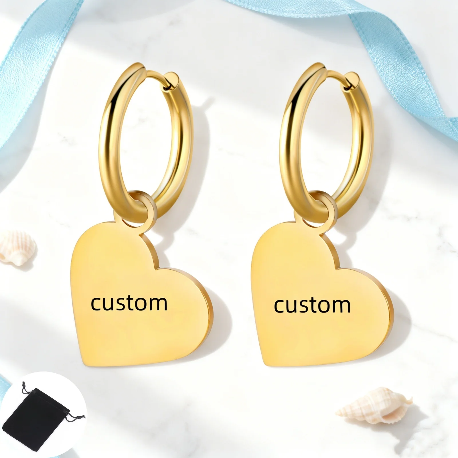 Customized Name Love Pendant Earrings Stainless Steel Personalized Heart shaped Women's Pendant Earrings Fashion Simple Jewelry thumbnail 3
