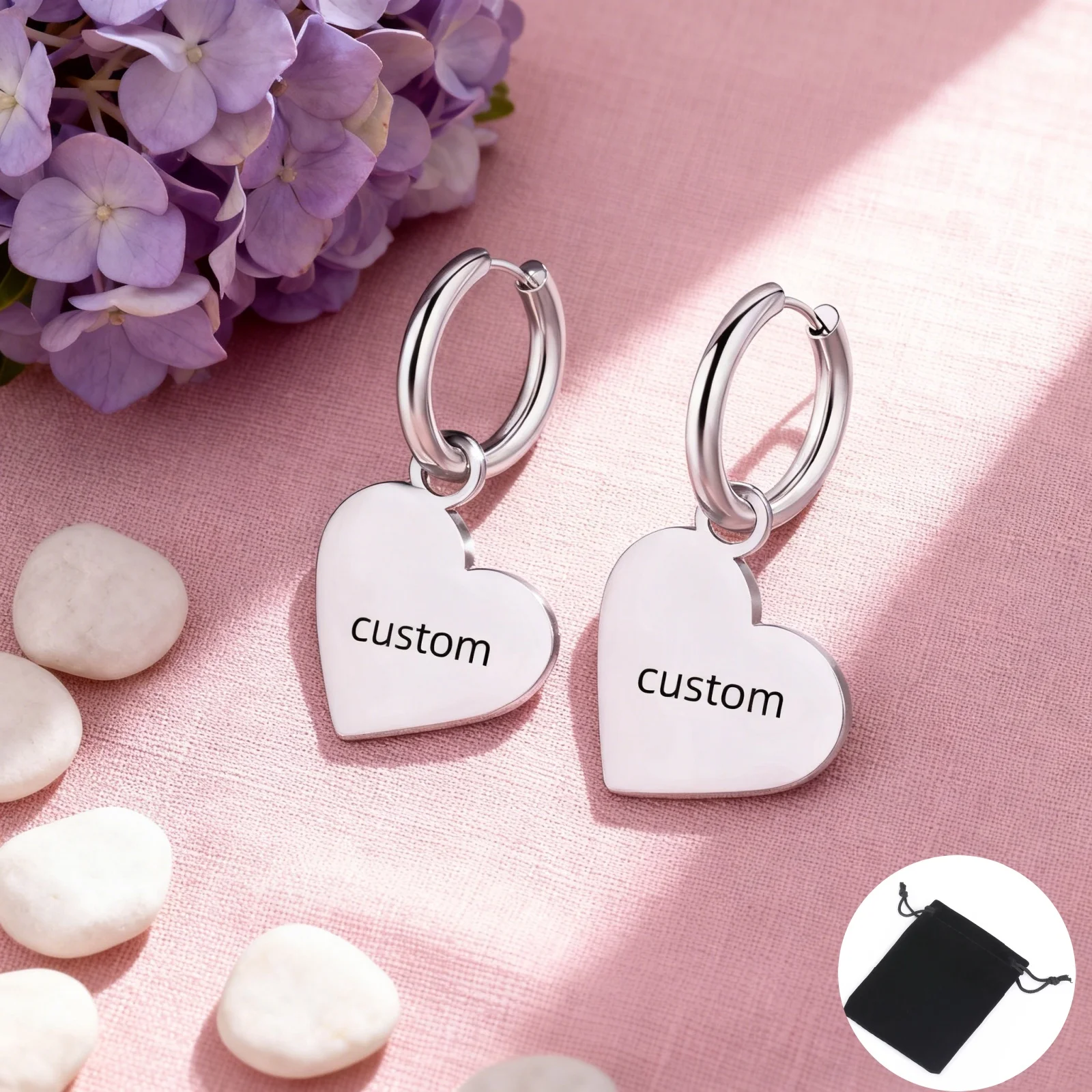 Customized Name Love Pendant Earrings Stainless Steel Personalized Heart shaped Women's Pendant Earrings Fashion Simple Jewelry