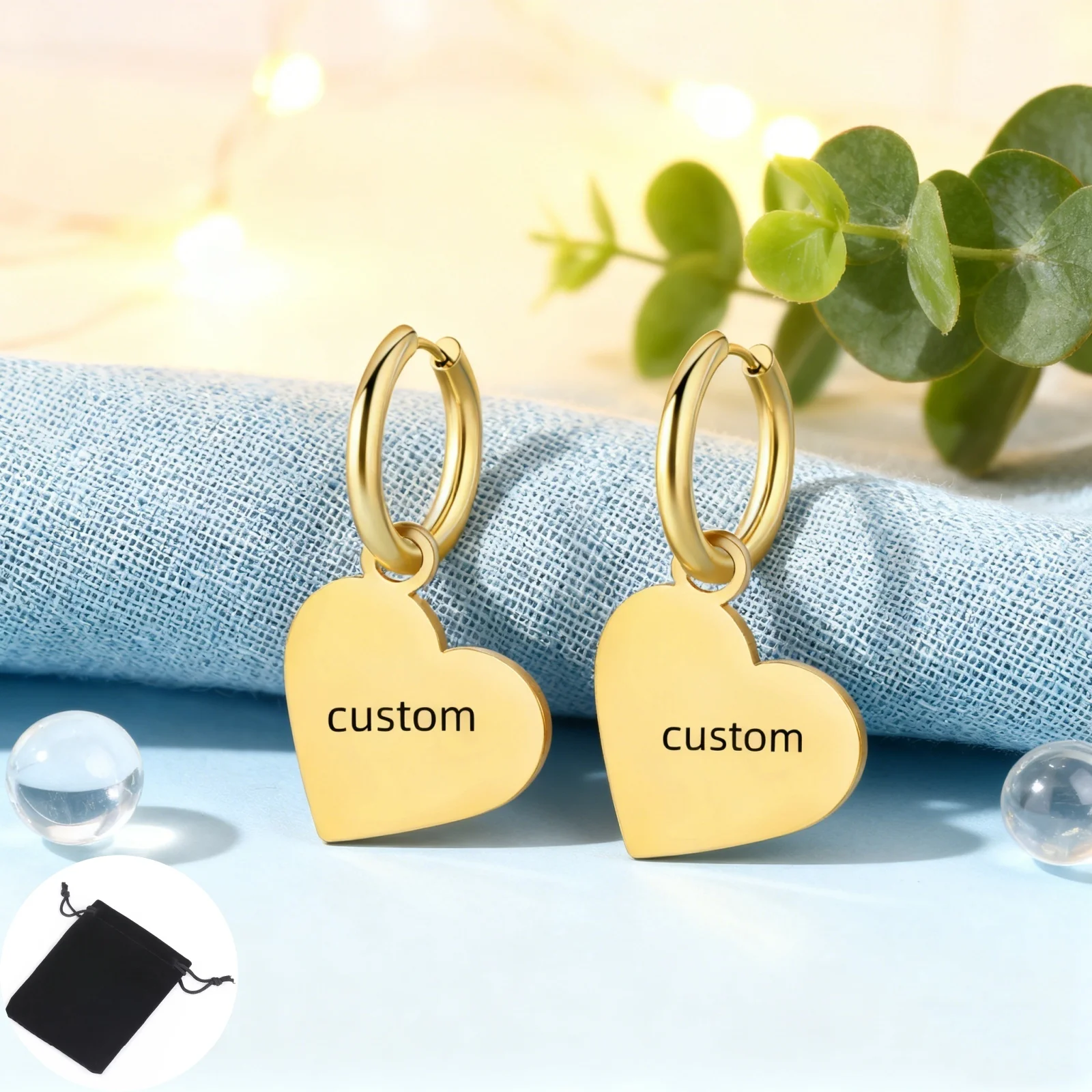 Customized Name Love Pendant Earrings Stainless Steel Personalized Heart shaped Women's Pendant Earrings Fashion Simple Jewelry thumbnail 2