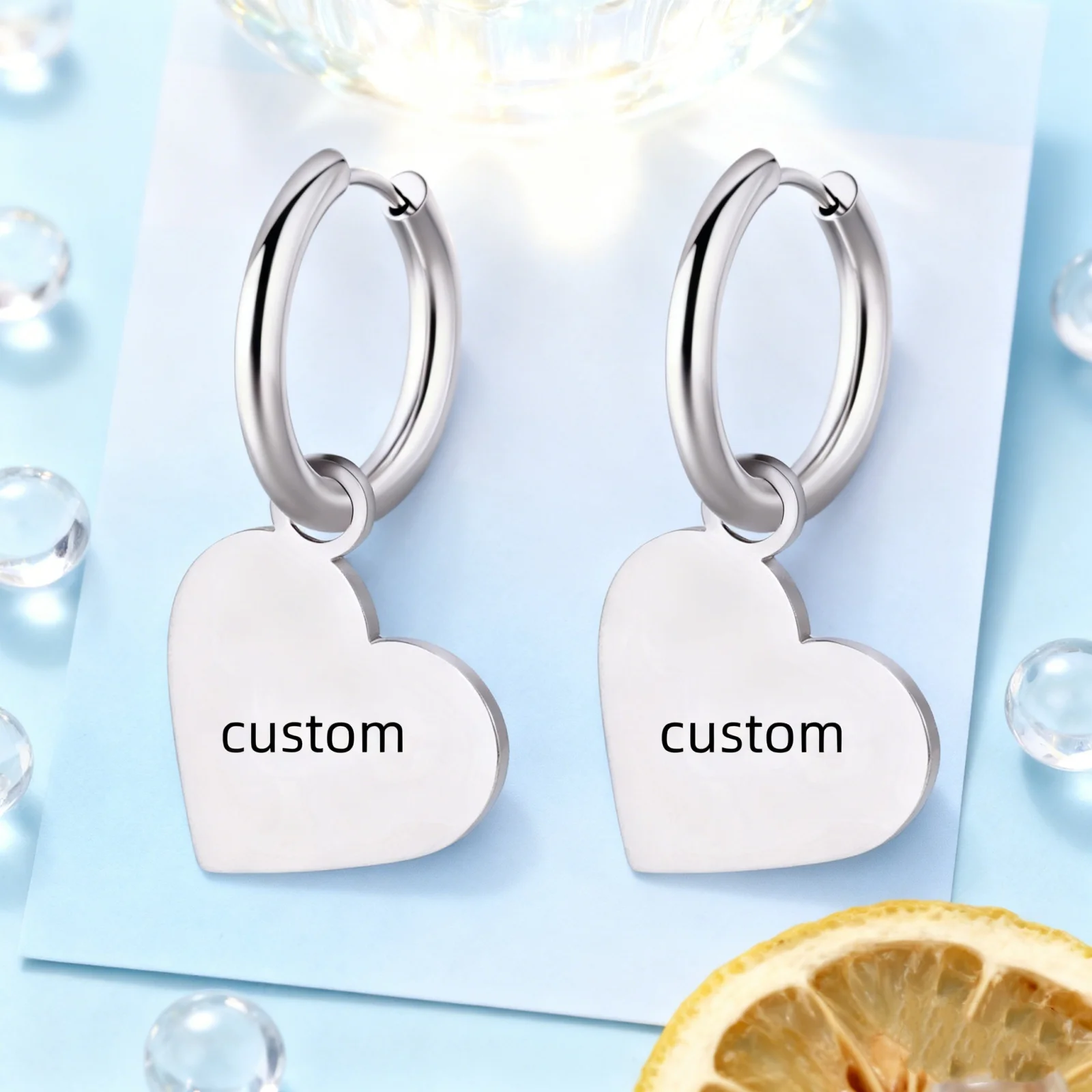 Customized Name Love Pendant Earrings Stainless Steel Personalized Heart shaped Women's Pendant Earrings Fashion Simple Jewelry thumbnail 4