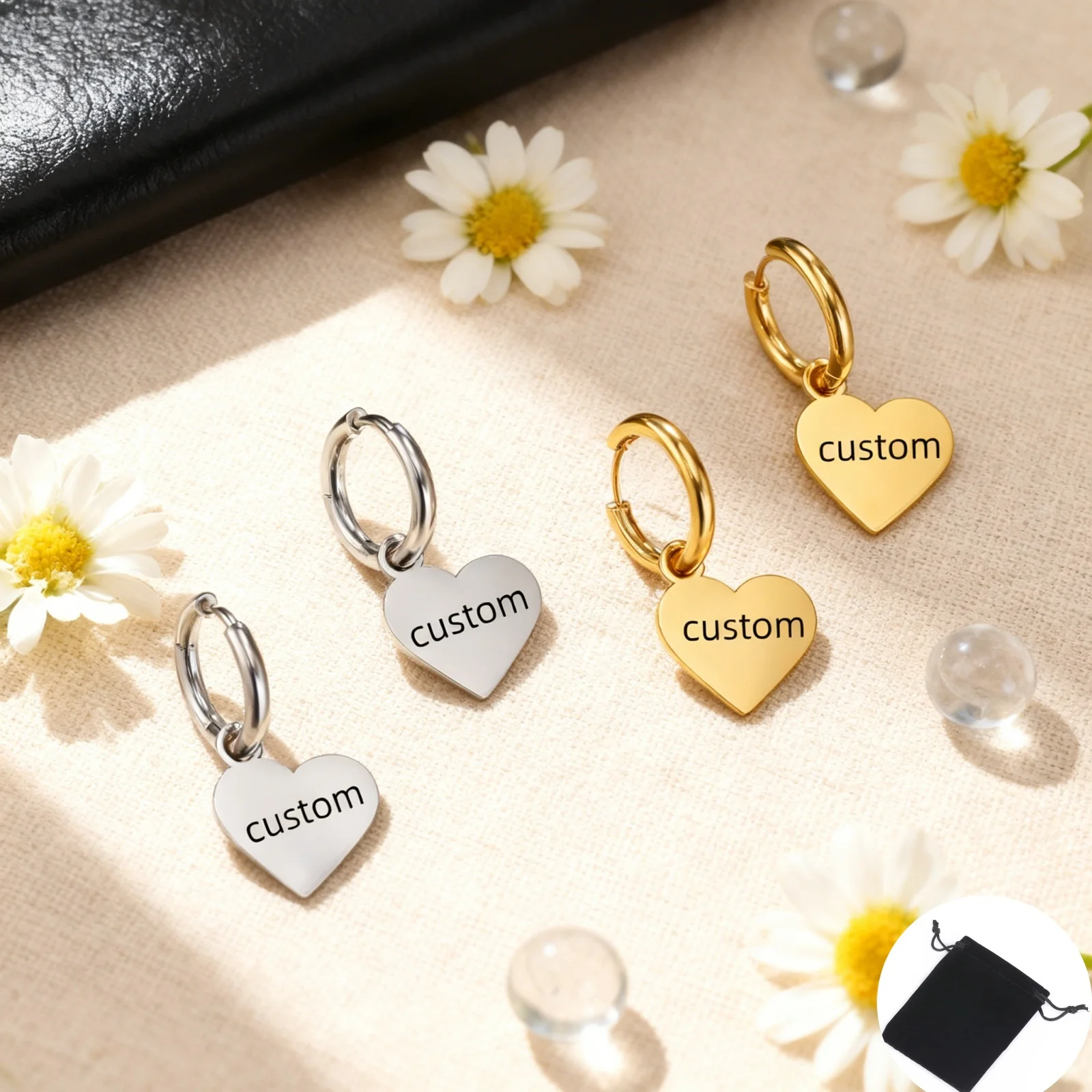 Customized Name Love Pendant Earrings Stainless Steel Personalized Heart shaped Women's Pendant Earrings Fashion Simple Jewelry thumbnail 5