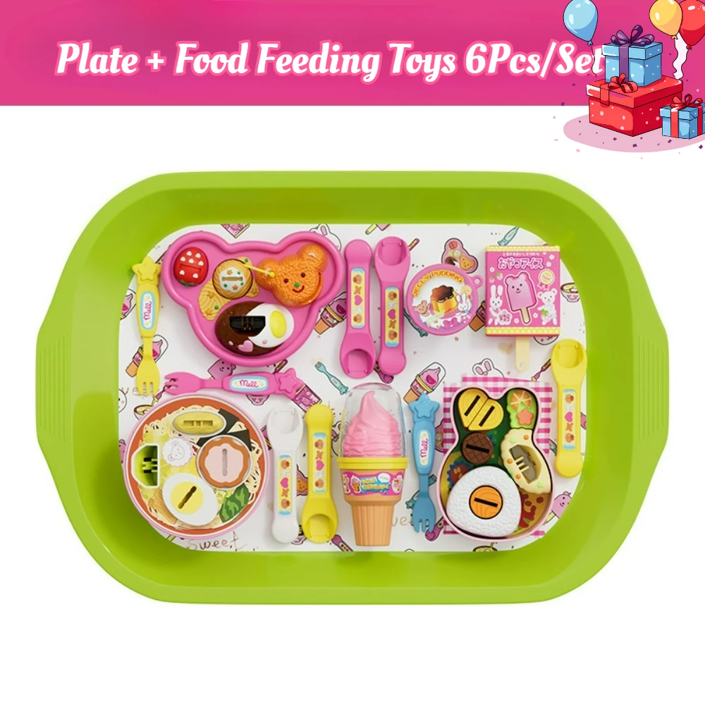 New 6PCS&Plate Set, Strawberry Food Pudding Feeding Toy, Desktop Ornaments Models, Role-Play & Early Learning Set For Kids Girls
