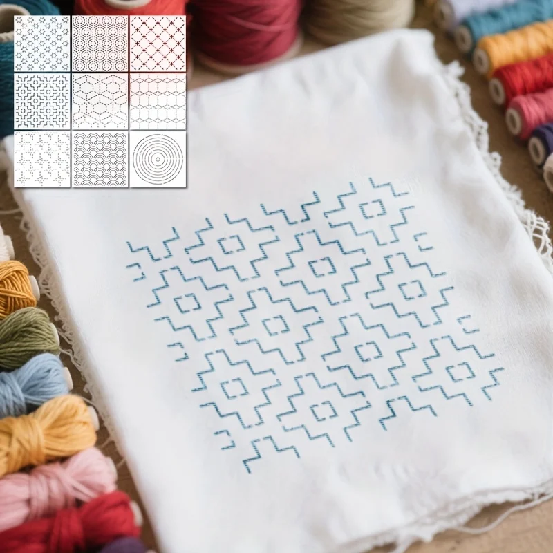 9Pcs Sashiko Embroidery Templates Reusable Pet Sewing Stencils DIY Embroidery Patterns Geometric Line Quilting Template thumbnail 4