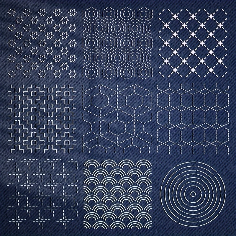 9Pcs Sashiko Embroidery Templates Reusable Pet Sewing Stencils DIY Embroidery Patterns Geometric Line Quilting Template thumbnail 3