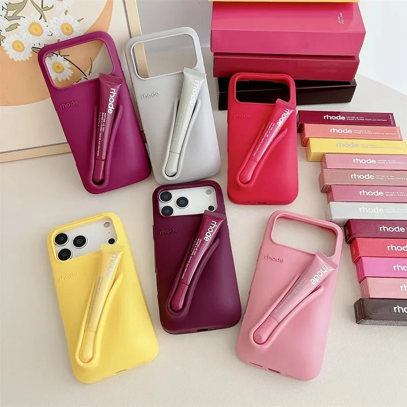 For iPhone 17 Pro Max Air 15 14 13 12 11 17 ProMax Plus Phone Case Gray Toast Ribbon Espresso Holder Silicone Lipstick Cover thumbnail 3