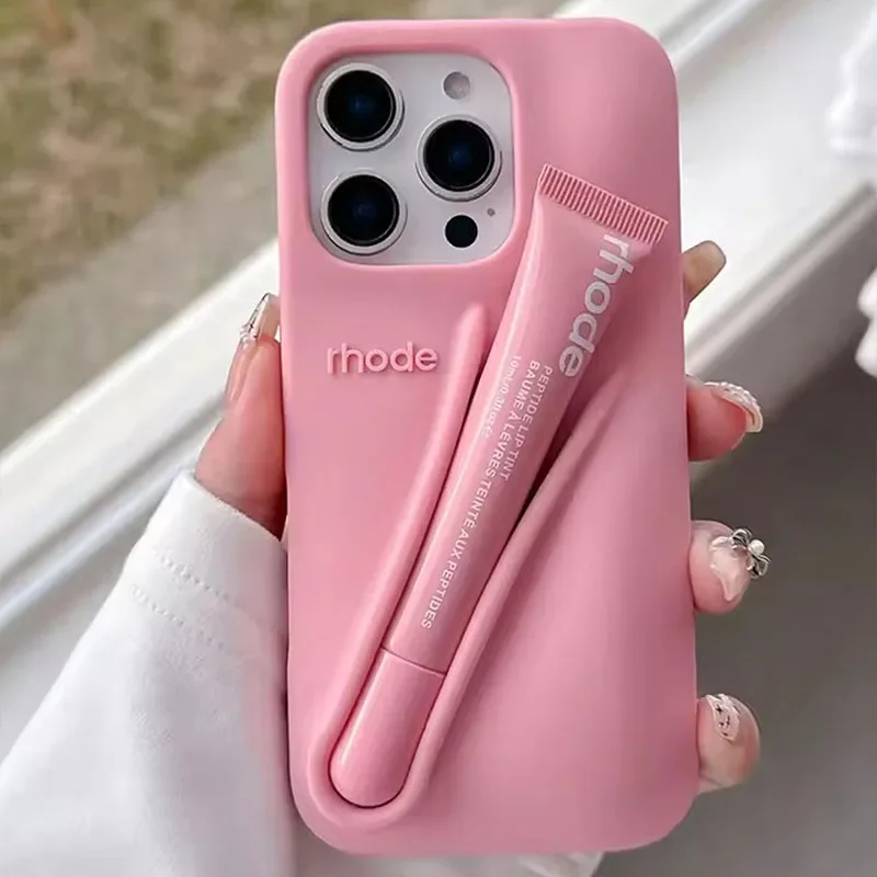 For iPhone 17 Pro Max Air 15 14 13 12 11 17 ProMax Plus Phone Case Gray Toast Ribbon Espresso Holder Silicone Lipstick Cover thumbnail 6