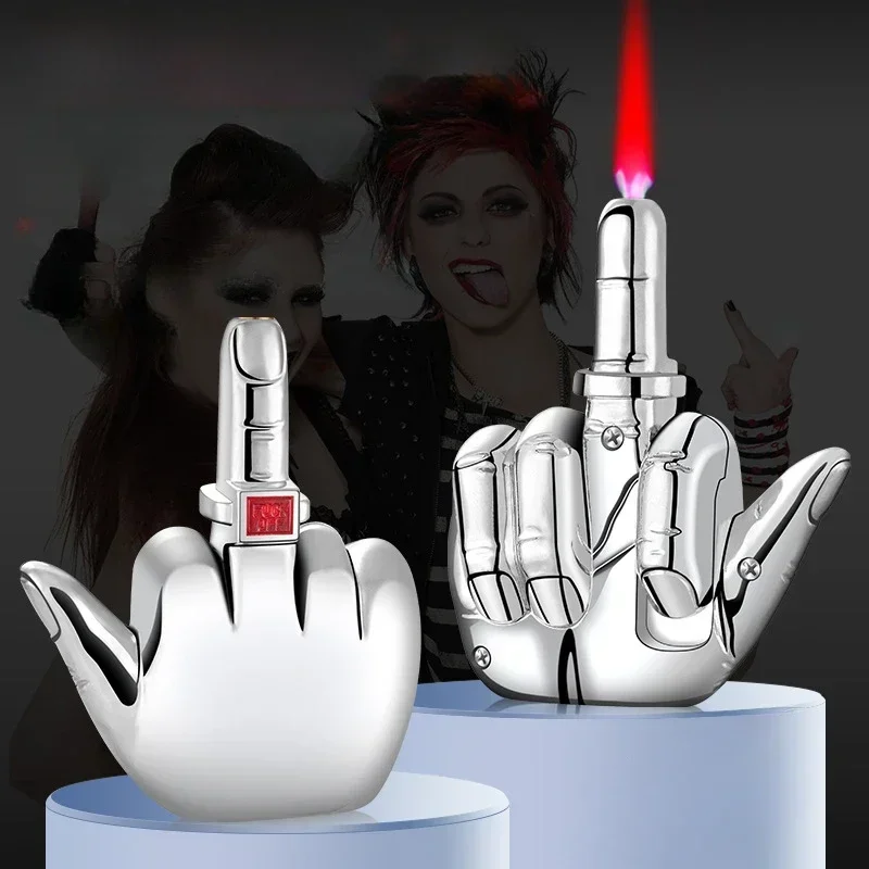 Jet Flame Torch Middle Finger Lighter Inflatable Gas Butane Compact Metal Windproof Lighter with Sound Smoking Gadgets for Men thumbnail 2