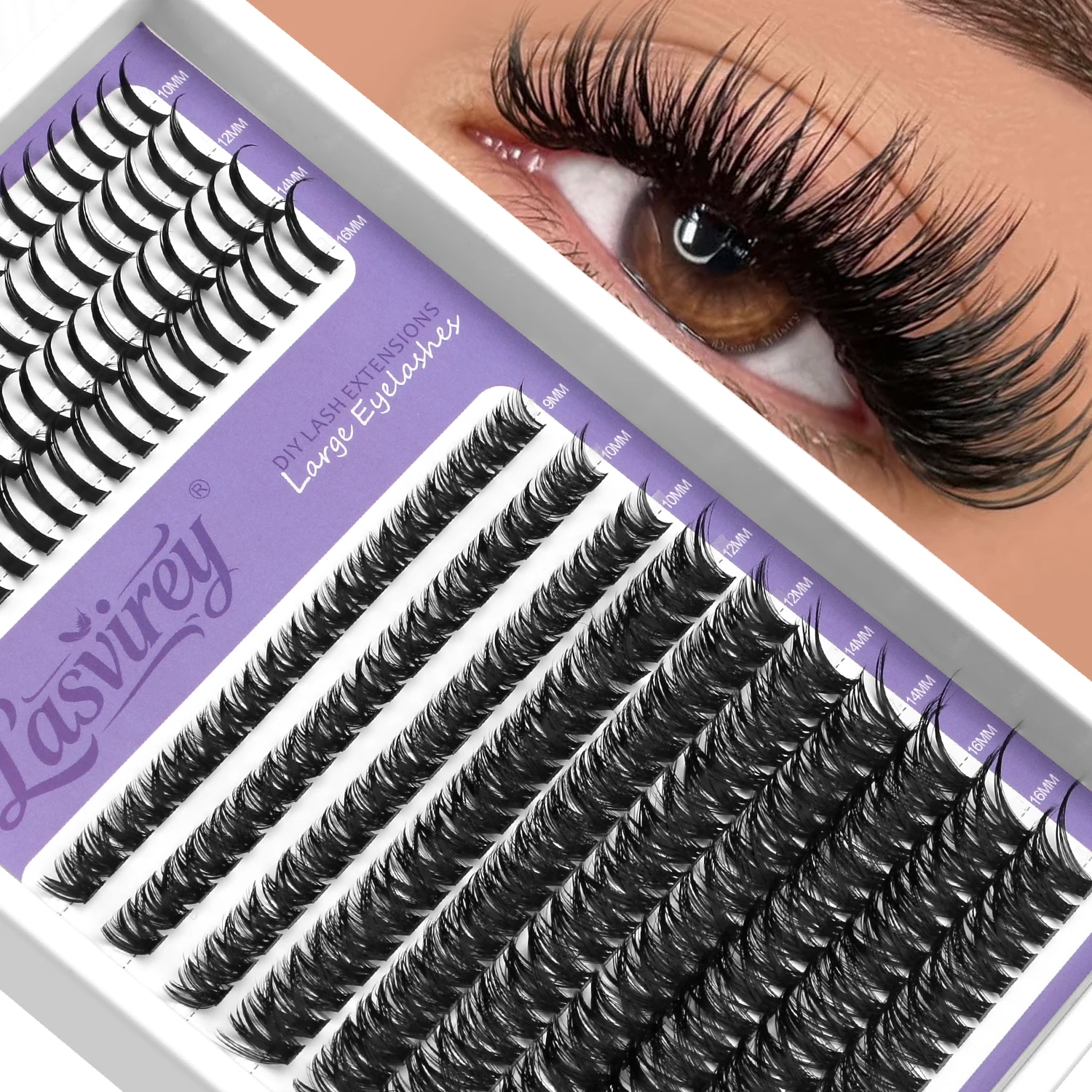 LASVIREY Fluffy Lash Clusters DIY Spiky Cluster Lashes Mixed Tray Individual Lashes Extension Natural Thick Faux Mink Lashes thumbnail 2