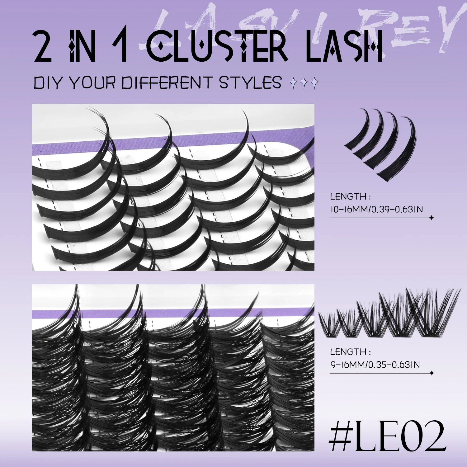 LASVIREY Fluffy Lash Clusters DIY Spiky Cluster Lashes Mixed Tray Individual Lashes Extension Natural Thick Faux Mink Lashes thumbnail 4