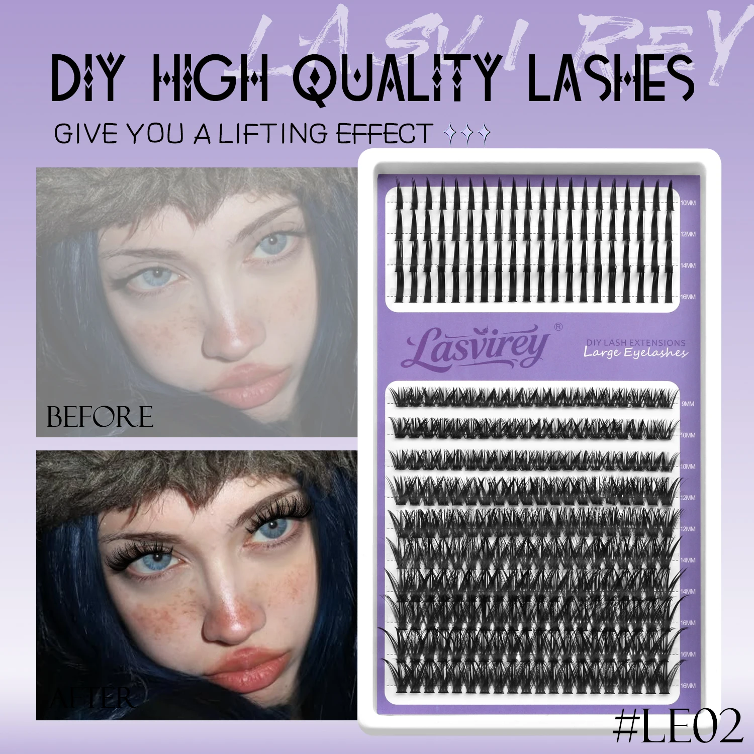 LASVIREY Fluffy Lash Clusters DIY Spiky Cluster Lashes Mixed Tray Individual Lashes Extension Natural Thick Faux Mink Lashes thumbnail 5