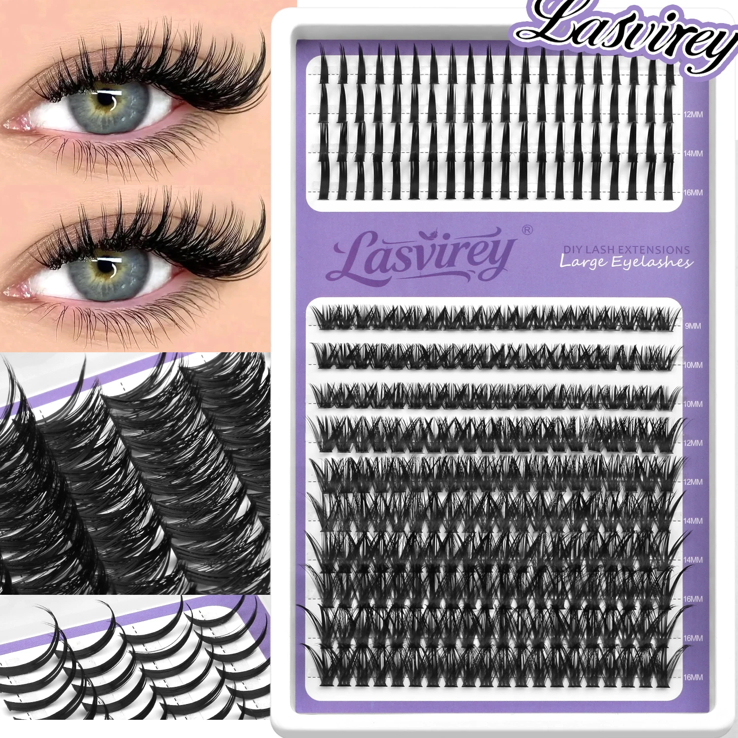 LASVIREY Fluffy Lash Clusters DIY Spiky Cluster Lashes Mixed Tray Individual Lashes Extension Natural Thick Faux Mink Lashes thumbnail 3