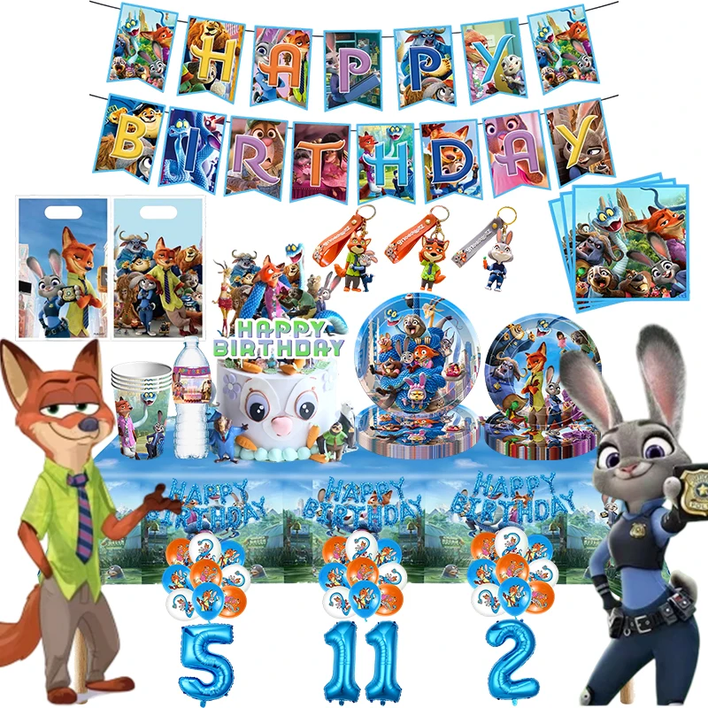 NEW Zootopia 2 Birthday Decoration Tableware Balloon Banner Tablecloth Bag Judy Nick Sticker Zootopia Cake Decor Kid Party Favor thumbnail 4