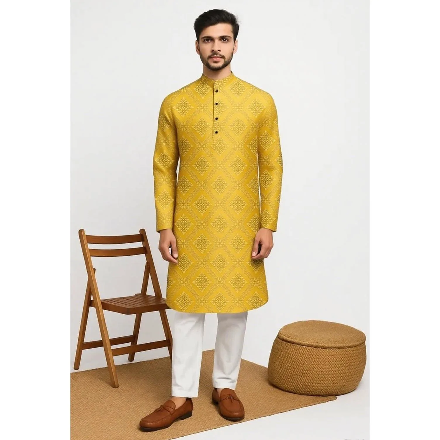India Men Spring Shirt Tradition Kurtas Vintage Long Blouse thumbnail 3