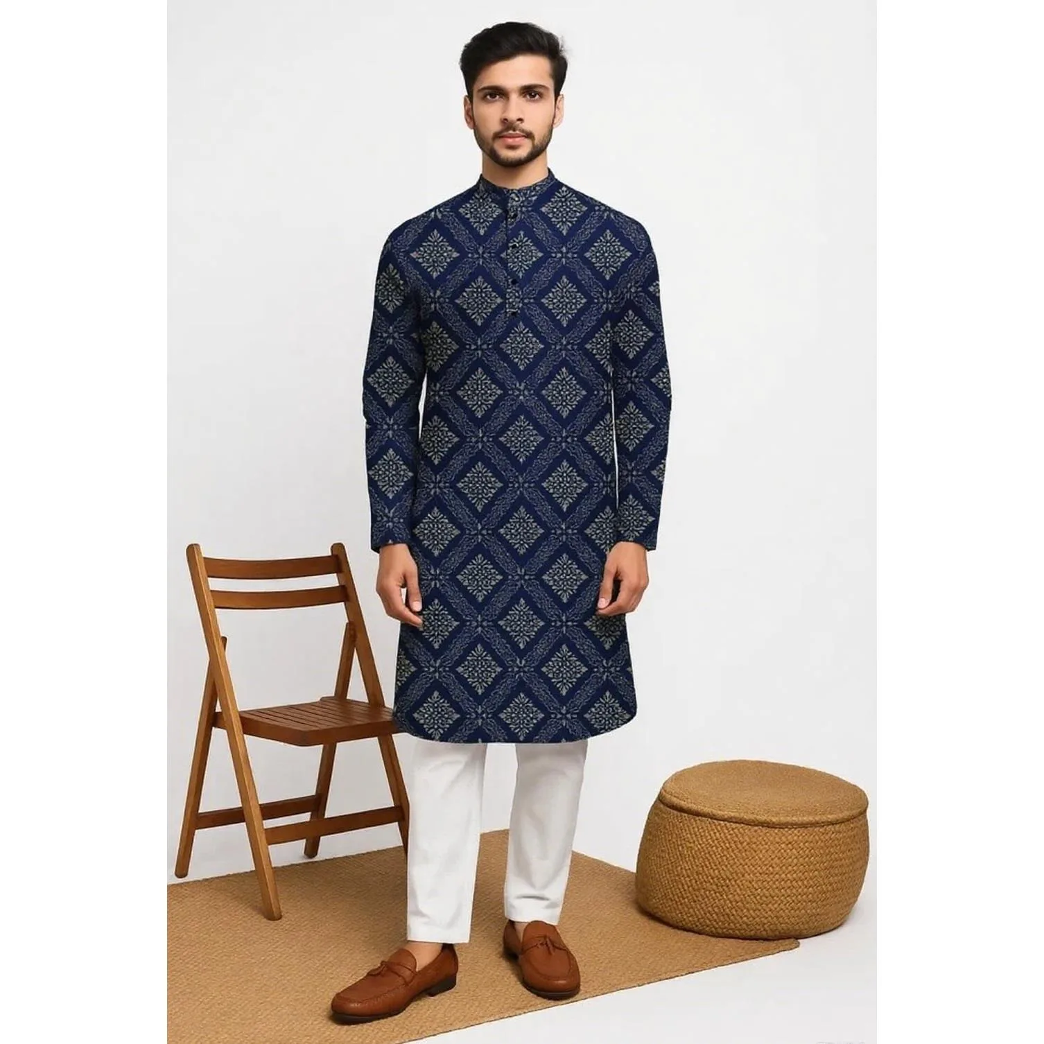 India Men Spring Shirt Tradition Kurtas Vintage Long Blouse thumbnail 2